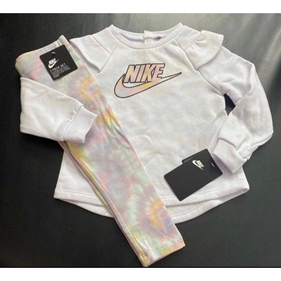 NWT Nike Tie Dye Leggings & Ruffle Sweater Tunic Set Set Girls Size 5